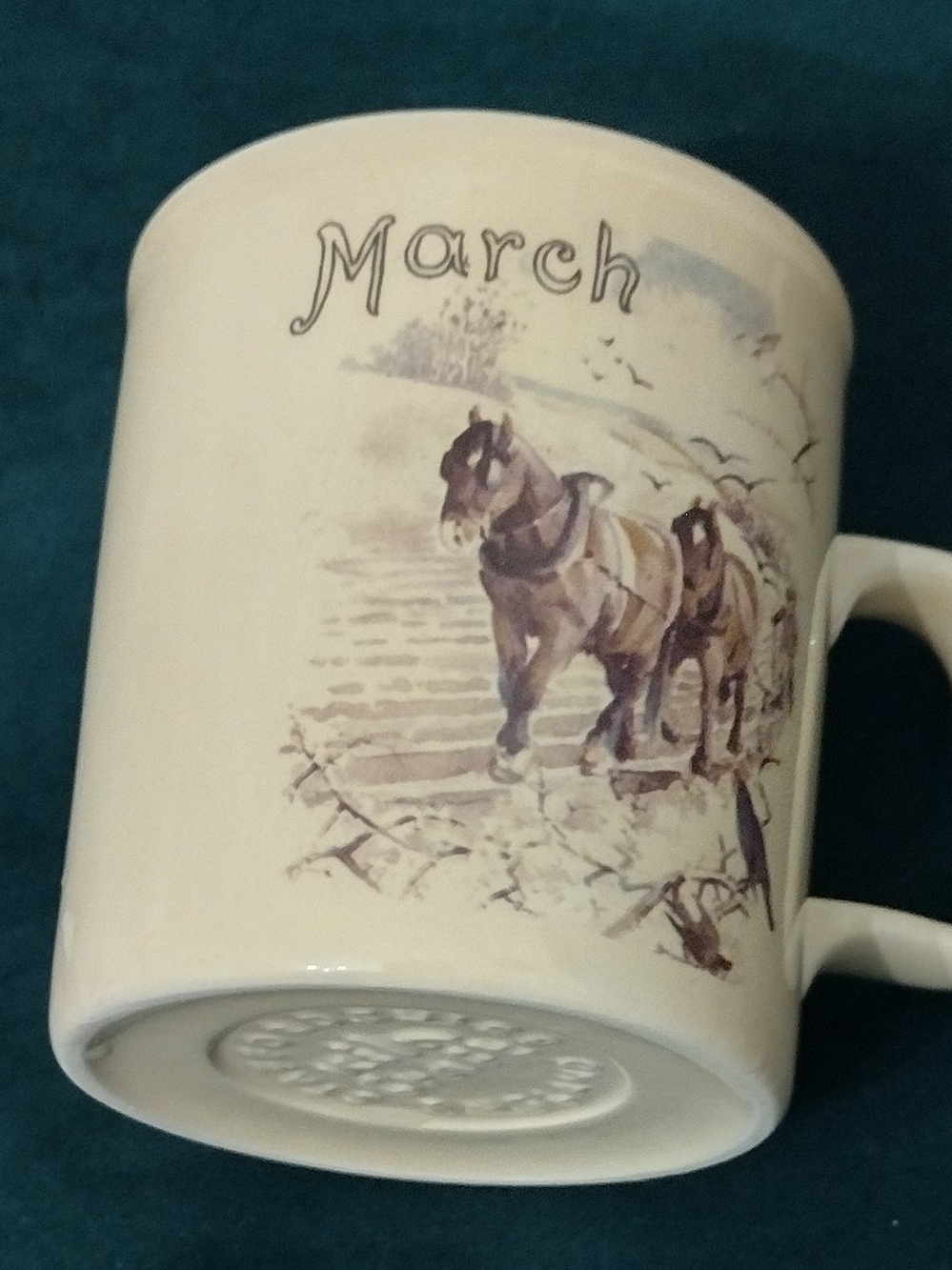 Vintage March Horse-Illustrated Ceramic Coffee Mug Cream